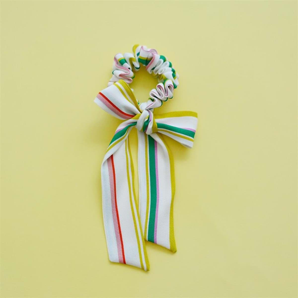 Kurdeleli Scrunchie- Colorful Stripe resmi